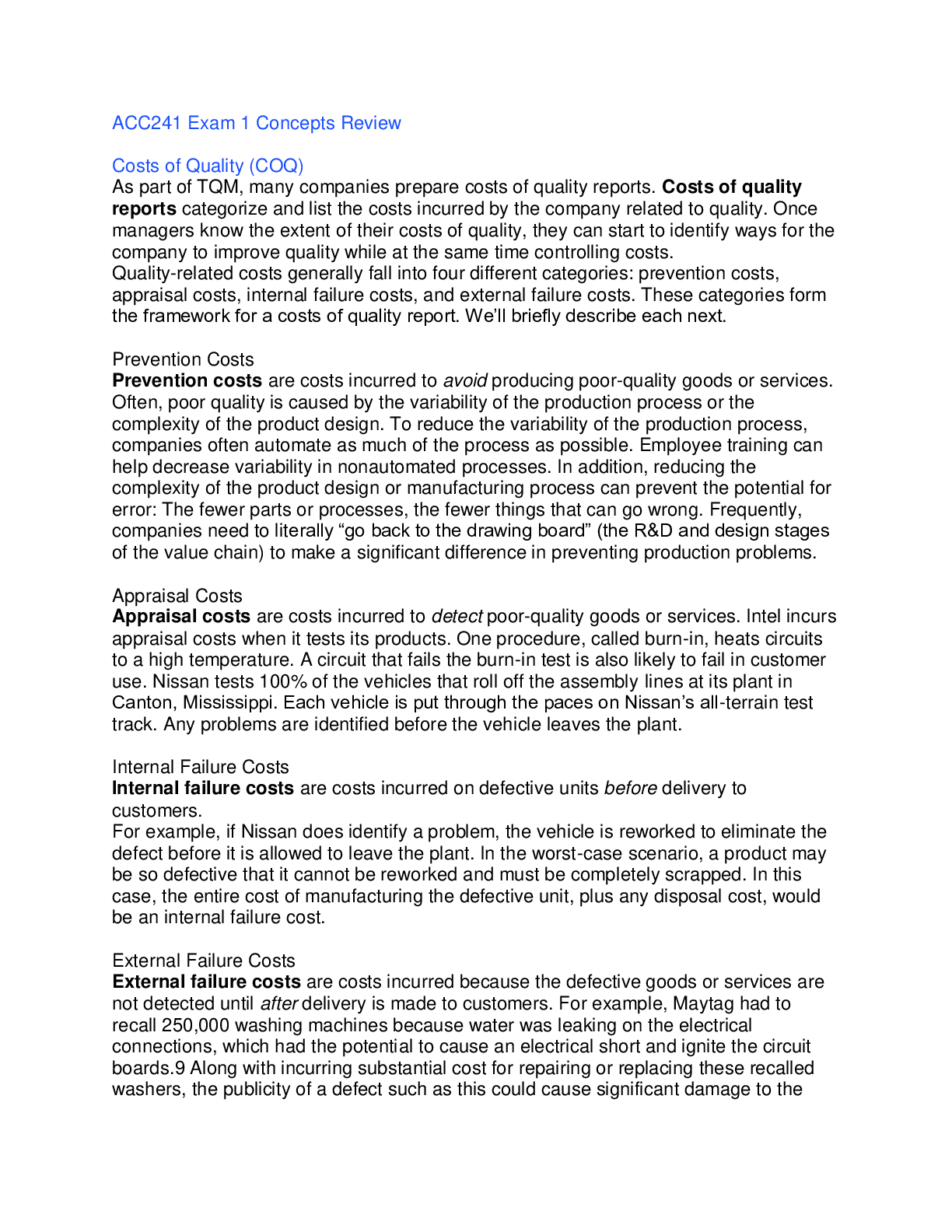 Preview of ACC 241 MANAGERIAL ACCOUNTING, Arizona State University, 5 Current Combined Versions, 2021